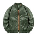 Army green MA1 bomber jacket with orange lining and rib-knit trim on white background - Army Green