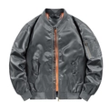 Classic dark grey MA-1 bomber jacket with vibrant orange lining and ribbed cuffs - Gray