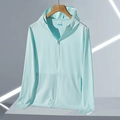 Veste de protection solaire en soie glacée UPF50+ bleu clair pour homme avec capuche - M / Bleu Ciel