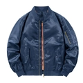 Classic dark blue MA-1 bomber jacket featuring a striking bright orange inner lining - Blue