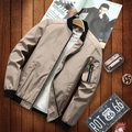 Men's khaki bomber jacket with black ribbed trim and decorative sleeve pocket - 6XL / Khaki