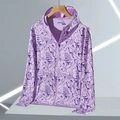 Veste de protection solaire en soie glacée UPF50+ avec motif feuilles tropicales violettes homme - M / Imprimé Feuilles Violet
