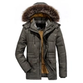 Men's winter heavy parka jacket with fur hood and warm fleece lining in olive green - 3XL / Army Green