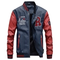 Heren varsity bomberjack van imitatieleer in marineblauw en rood met geborduurde letters - M / Koningsblauw