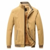 Men's khaki winter jacket with warm fleece lining and striped ribbed collar details - M / Dark Khaki