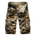Pantaloncini cargo in cotone mimetico da uomo con cintura militare in tela verde - EU 38 / Camouflage Cachi