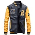 Heren baseballjas van PU-leer met gele mouwen en een geborduurde varsity R-patch erop - M / Geel