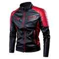 Giacca da moto slim in pelle nera e rossa con strisce racing e cerniere metalliche - 3XL / Rosso