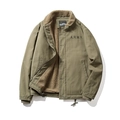 Giacca militare verde militare da uomo con spessa fodera in sherpa e collo in pile - M / Verde Militare Chiaro