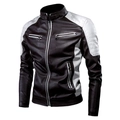 Giacca da motociclista retrò da uomo in ecopelle marrone e bianca con spalle trapuntate - 3XL / caffè