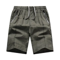 Herren Baumwoll-Shorts für Sommer mit Karomuster, elastischem Kordelzug und Reißverschlusstaschen - 3XL / Dunkelgrau