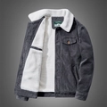 Dunkelgraue Cordjacke für Herren in lockerer Passform mit warmem weißem Lammfellfutter - 6XL / Grau