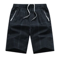Herren Baumwoll-Karo-Shorts in Dunkelblau mit Gummibund und Reißverschlusstaschen - 3XL / Schwarz Blau