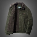 Armeegrüne Cordjacke mit dickem Sherpa-Futter und Vintage-Workwear-Kragen-Detail - 6XL / Armeegrün