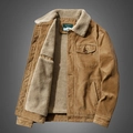 Herren Cordjacke mit dickem Sherpa-Futter und Knopftaschen in lockerem Khaki-Stil - 6XL / Khaki