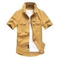 Men's khaki cotton cargo short sleeve shirt with double chest pockets and outdoor style - M / Ginger Yellow