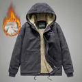 Parka invernale da uomo con cappuccio, fodera in lana d'agnello e stile vintage - M / Nero e Blu