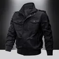 Men's black tactical military cargo jacket with stand collar and multi-pocket design - 3XL / Black