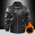 Schwarze Herren-Lederjacke mit Stehkragen, Fleece-Futter und Reißverschlusstaschen - M / Schwarz