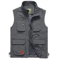 Dunkelgraue Herren Outdoor-Angelweste mit vielen Taschen, schnelltrocknend und taktisch - 4XL / Grau