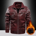 Herren Motorradjacke aus Kunstleder in Weinrot mit warmem Fleece-Futter und Stehkragen - M / Rotbraun