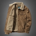 Braune Cordjacke für Herren mit warmem Lammfellfutter und Knopfverschluss vorne - 6XL / Kaffeebraun