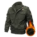 Men's military tactical jacket in olive green with warm fleece lining and star epaulets - 6XL / Fleece Lined Style / Army Green