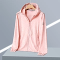 Rosafarbene Eisseide-Sonnenschutzjacke für Damen mit Kapuze und UPF 50+ Blatt-Jacquard - M / Rosa (Damen)