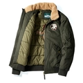 Men's dark green bomber jacket with warm fleece collar and quilted lining - M / Army Green