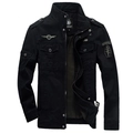 Chaqueta militar de algodón negro para hombre con cuello alto y parches bordados - M / Negro Sólido