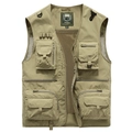 Men's khaki multi-pocket mesh outdoor vest for fishing and photography in quick-dry fabric - 6XL / Khaki