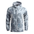 Heren windjack met capuchon, grijze camouflageprint, waterdichte stof en volledige rits - 3XL / Grijs