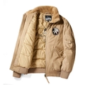 Men's khaki workwear bomber jacket with warm sherpa collar and quilted lining details - M / Khaki