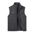 Deep grey windproof outdoor vest with fleece lining and multiple utility pockets - M / Gray