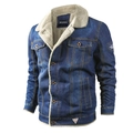 Detailansicht der Jeansjacke mit dickem Fleecefutter und Kontrastnähten Design - 3XL / Hellblau
