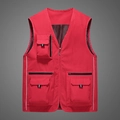 Chaleco rojo de secado rápido con multibolsillos y reflectores para pesca y fotografía - M / Rojo