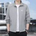 Veste de protection solaire gris clair pour homme avec col montant - M / Gris Clair (Imprimé Montagne)