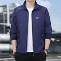 Lightweight dark blue sun protection jacket for men with outdoor mountain print - M / Dark Blue (Mountain Print)
