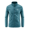 Veste de protection solaire en soie glacée bleu paon pour hommes avec logo outdoor et zip orange - M / Bleu Denim