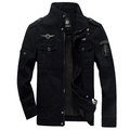 Mens black military cotton jacket with airborne embroidery and multi-pocket design - 6XL / Black