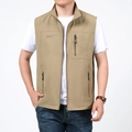 Gilet de pêche extérieur pour hommes couleur kaki avec poches multiples et col montant - M / Khaki