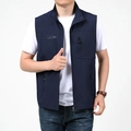 Gilet de pêche bleu foncé pour homme avec poches zippées et broderie détaillée - M / Bleu foncé
