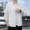 Men's white lightweight UV protection jacket with adventure spirit shoulder print - M / White (Solid)