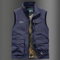 Chaleco de exterior azul marino para hombre con múltiples bolsillos y cuello alto - 3XL / Azul