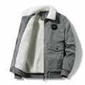 Giacca da uomo in velluto a coste con fodera in sherpa e zip in grigio verde - M / Grigio