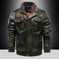 Chaqueta de hombre de piel sintética militar oversize con remaches de estrella - L / Verde Militar
