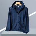 Giacca anti-UV in seta di ghiaccio blu scuro UPF 50+ con motivi di foglie tropicali - M / Blu Marino (Uomo)