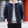 Chaqueta de hombre azul oscuro con textura de gofre y cierre de botones para diario - M / Azul oscuro