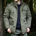 Giacca militare uomo con cappuccio, verde oliva, fodera in pile e tasche multiuso - M / Verde Militare