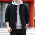 Chaqueta negra de hombre con textura gofrada, cuello alto y botones para uso casual al aire libre - M / Negro